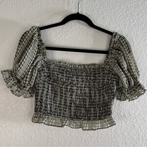 Tularosa Genevieve Black and White Checkered Smocked Blouse Small Preppy Resort